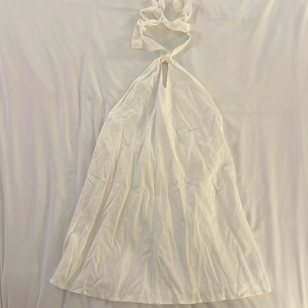 White halter linen mini summer dress